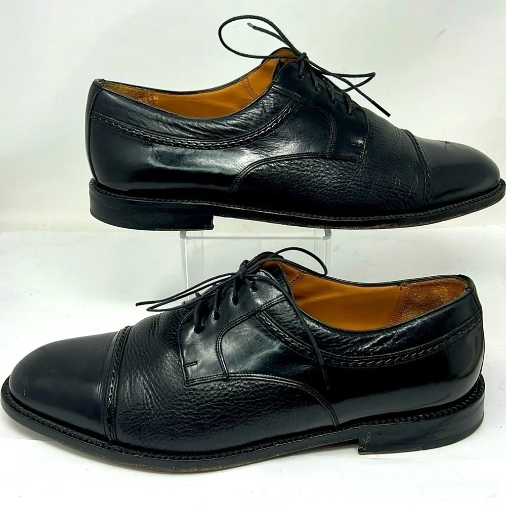 Mezlan Sz 10 Men’s Black Deerskin Leather Cap Toe Oxford Shoes